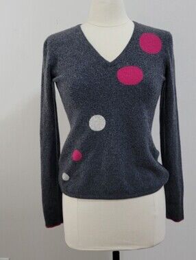 LAUREN HANSEN Women's 100% Cashmere Pullover Sweater Short Sleeve Polka Dot M